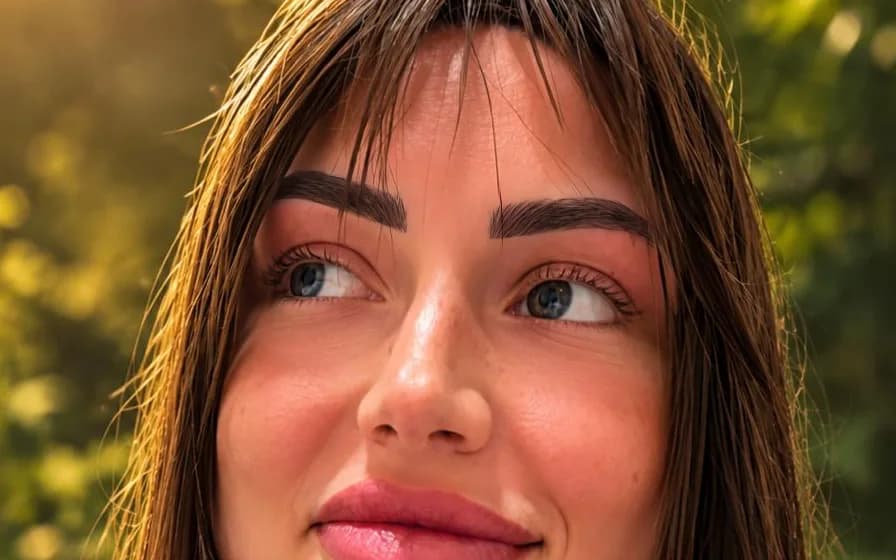 The same AI-generated portrait with an AI visualisation of healed ombré brows — not a real result